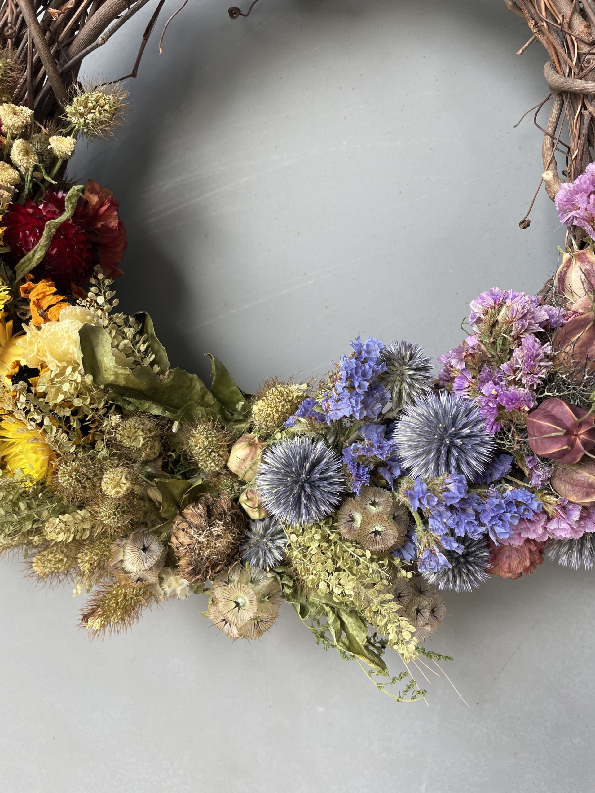 dried flower wreath, dried flowers, wreath sale, iron meadows flower farm