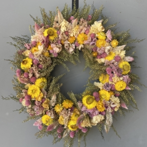 dried flower wreath, American grown flowers, flower farm wreath, iron meadows flower farm, dried flowers, wreath sale