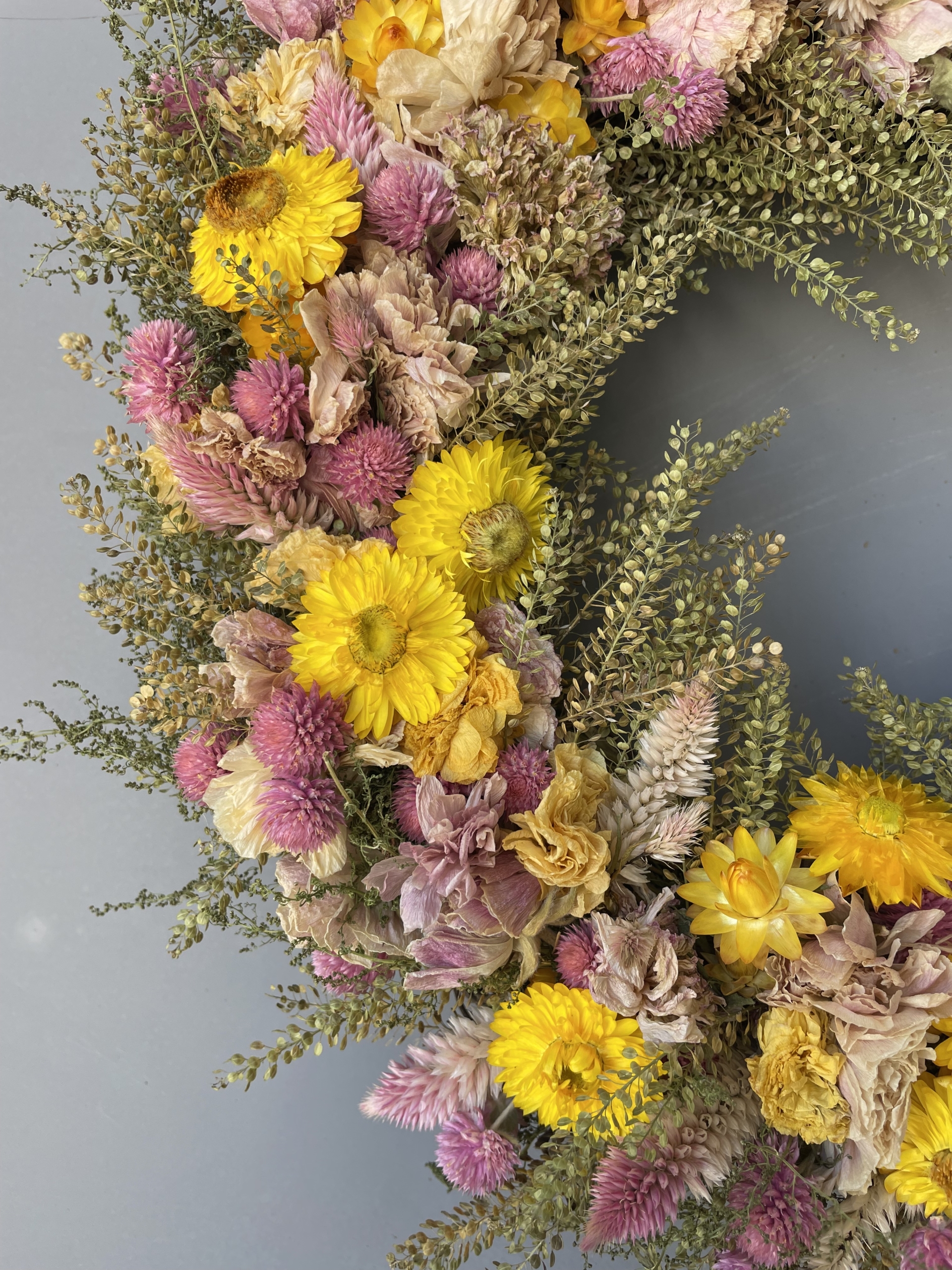 dried flower wreath, American grown flowers, flower farm wreath, iron meadows flower farm, dried flowers, wreath sale