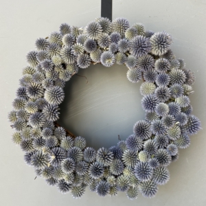 dried flower wreath, dried flowers, wreath sale, iron meadows flower farm, echinops, globe thistle